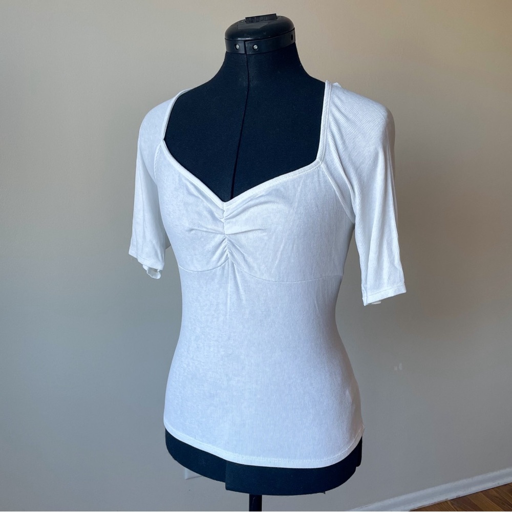 Express White Ribbed Short Sleeve Top